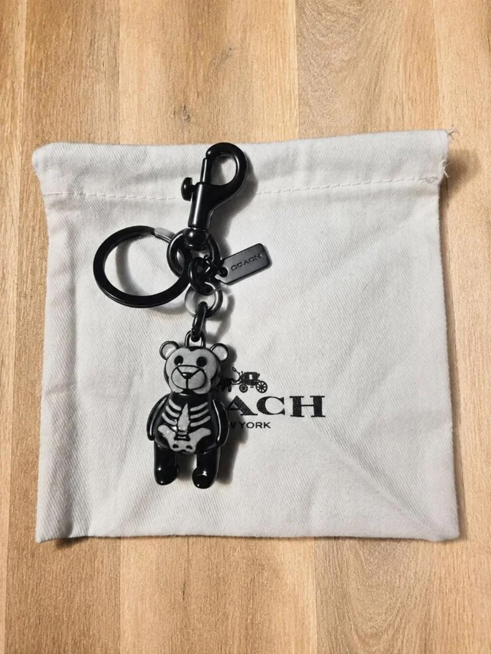 COACH Black Skeleton Bear Charm Clip Keyring